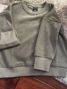 Little Remix Olive Green Waffle-Knit Crewneck Sweater 4-5t new without tags